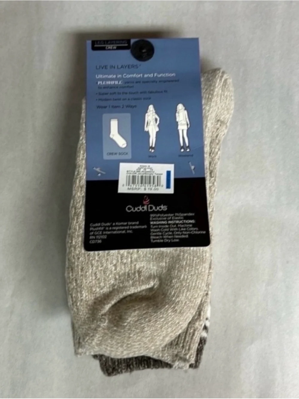 New Cuddl Duds Socks Women’s 2 Pair Brown & White Soft Leg Layering Crew Casual